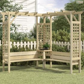 Impregnált fenyőfa sarokpergola paddal