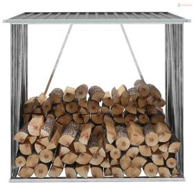   Szürke horganyzott acél kerti tűzifatároló, 163 x 83 x 154 cm