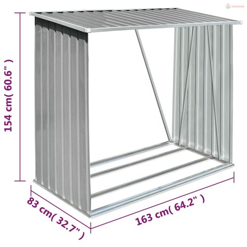 Szürke horganyzott acél kerti tűzifatároló, 163 x 83 x 154 cm