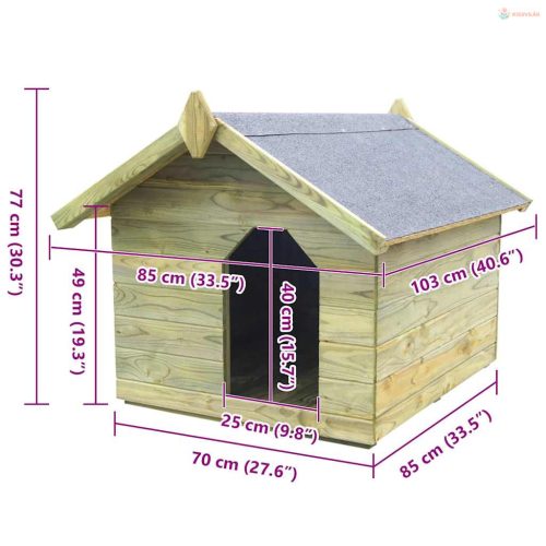 Impregnált fenyőfa kerti kutyaház felnyitható tetővel