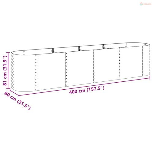 Ezüstszínű horganyzott acél kerti magaságyás 400 x 80 x 81 cm