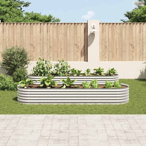 Ezüstszínű horganyzott acél kerti magaságyás 320 x 80 x 44 cm