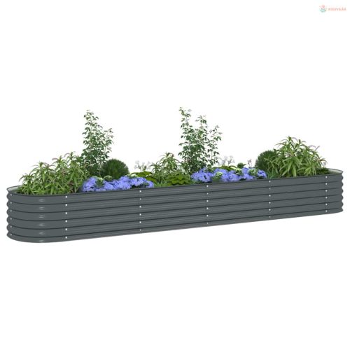 Szürke horganyzott acél kerti magaságyás 400 x 80 x 44 cm