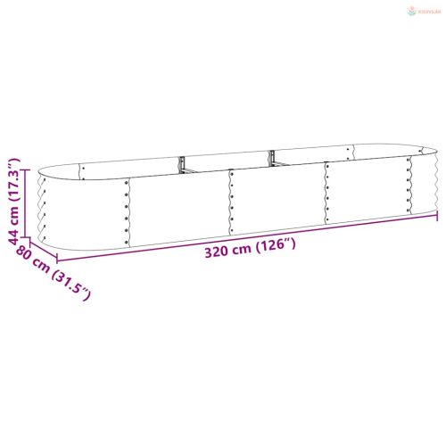 Szürke horganyzott acél kerti magaságyás 320 x 80 x 44 cm