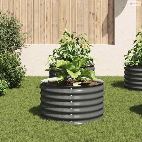 Szürke horganyzott acél kerti magaságyás 80 x 80 x 44 cm