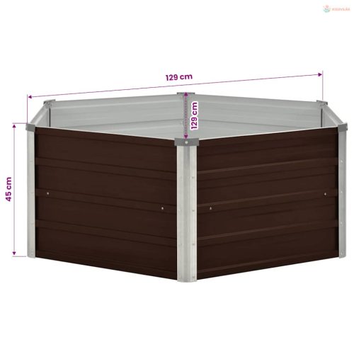 Barna kerti magaságyás horganyzott acélból 129 x 129 x 45 cm