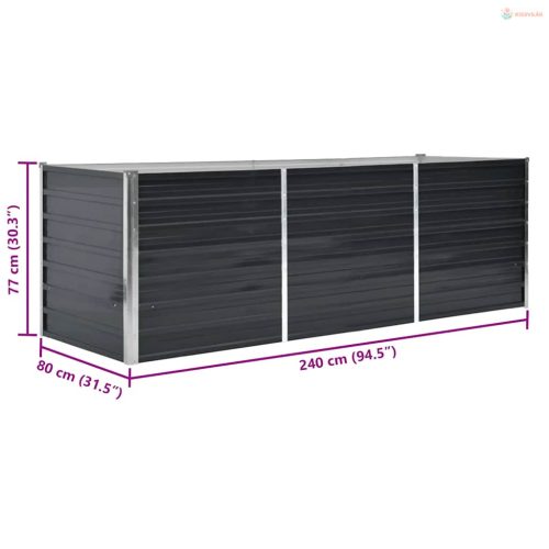 Antracitszürke horganyzott acél kerti magaságyás 240x80x77 cm