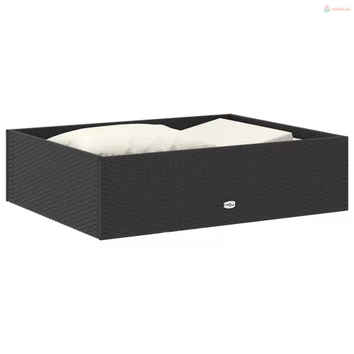 2 részes fekete polyrattan kerti bútorszett párnákkal