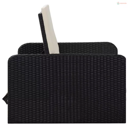 2 részes fekete polyrattan kerti bútorszett párnákkal