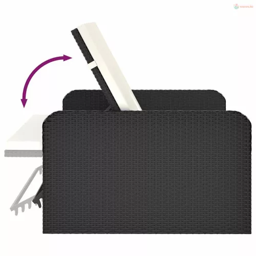 2 részes fekete polyrattan kerti bútorszett párnákkal