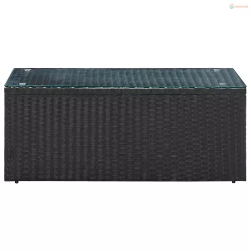 4 részes fekete polyrattan kerti bútorszett párnákkal