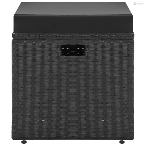 4 részes fekete polyrattan kerti bútorszett párnákkal