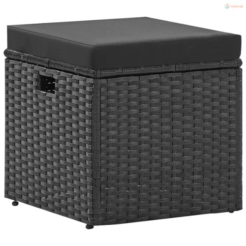 4 részes fekete polyrattan kerti bútorszett párnákkal