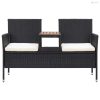 2 személyes fekete polyrattan kerti pad teázóasztallal 143 cm