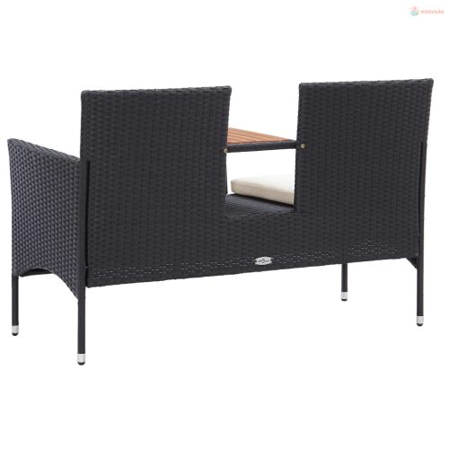 2 személyes fekete polyrattan kerti pad teázóasztallal 143 cm