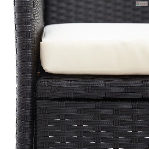 2 személyes fekete polyrattan kerti pad teázóasztallal 143 cm