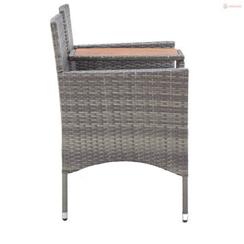 Kétszemélyes szürke polyrattan kerti pad teázóasztallal 143 cm