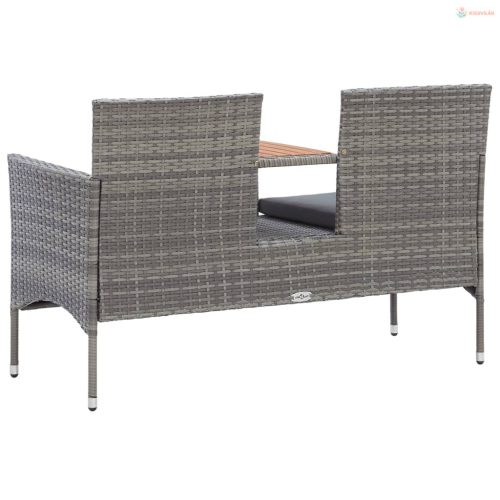 Kétszemélyes szürke polyrattan kerti pad teázóasztallal 143 cm
