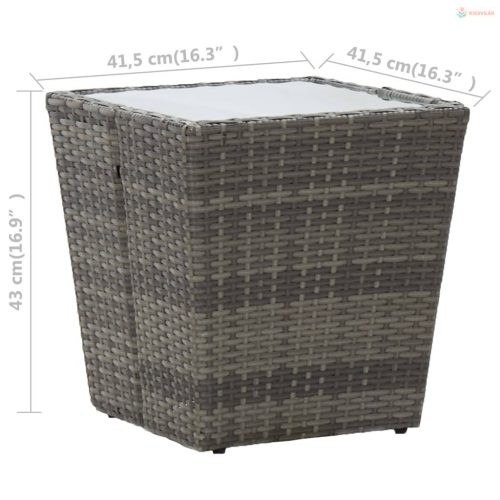 Szürke polyrattan és edzett üveg teázóasztal 41,5x41,5x43 cm