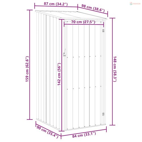 Antracitszürke horganyzott acél kerti fészer 87 x 98 x 159 cm