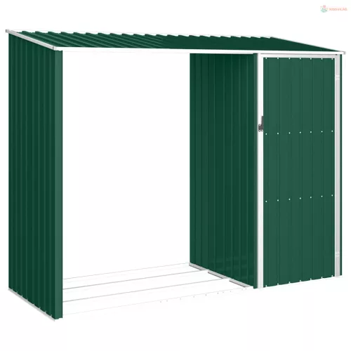 Zöld horganyzott acél kerti tűzifatároló 245 x 98 x 159 cm