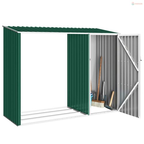 Zöld horganyzott acél kerti tűzifatároló 245 x 98 x 159 cm