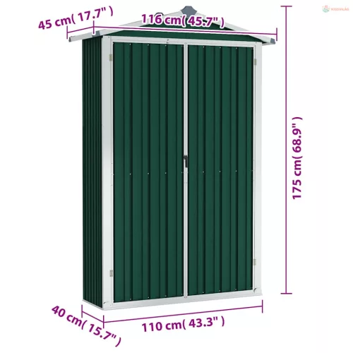Zöld horganyzott acél kerti fészer 116x45x175 cm