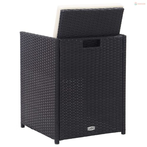 15 részes fekete polyrattan kültéri étkezőszett párnákkal