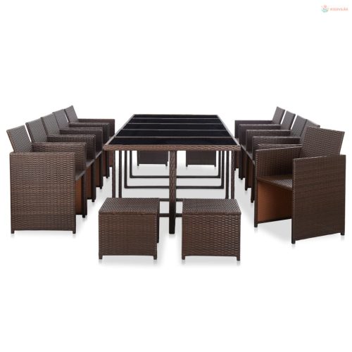 15-részes barna polyrattan kültéri étkezőszett párnákkal