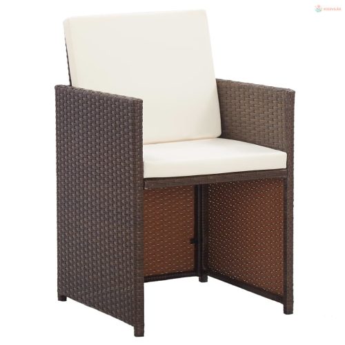 15-részes barna polyrattan kültéri étkezőszett párnákkal