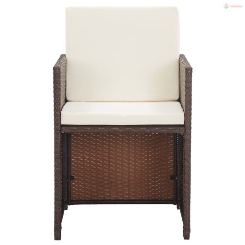 15-részes barna polyrattan kültéri étkezőszett párnákkal