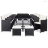 17 részes fekete polyrattan kültéri étkezőszett párnákkal
