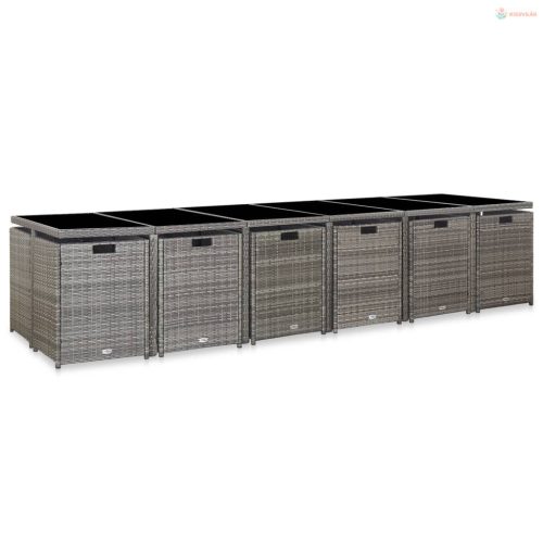 17 részes szürke polyrattan kültéri étkezőgarnitúra párnákkal