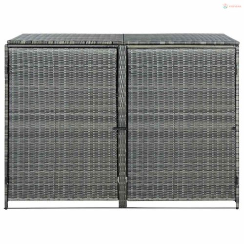 Antracit polyrattan dupla tároló gurulós kukához 148x77x111 cm