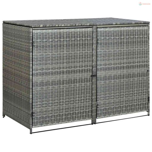 Antracit polyrattan dupla tároló gurulós kukához 148x77x111 cm