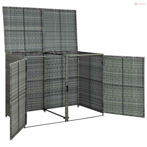 Antracit polyrattan dupla tároló gurulós kukához 148x77x111 cm