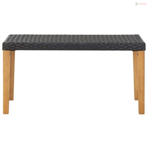 Fekete polyrattan és tömör akácfa kerti pad 120 cm