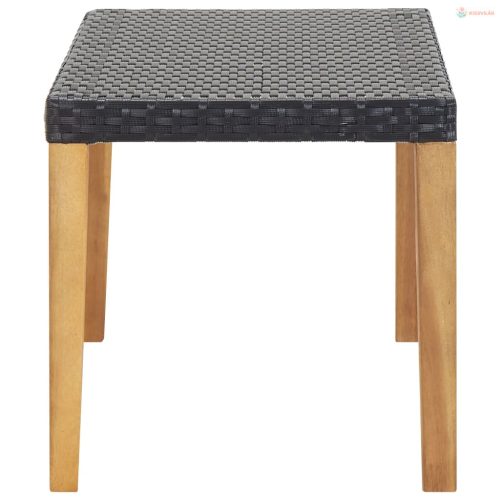 Fekete polyrattan és tömör akácfa kerti pad 120 cm