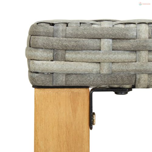 Szürke polyrattan és tömör akácfa kerti pad 120 cm