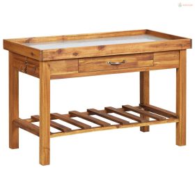 Tömör akácfa kerti munkapad cink asztallappal