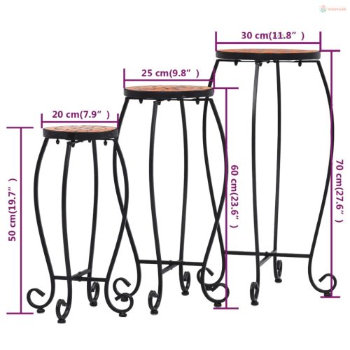 3 db terrakotta kerámia mozaik asztal