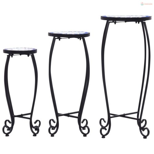 3 db kék és fehér kerámia mozaik asztal