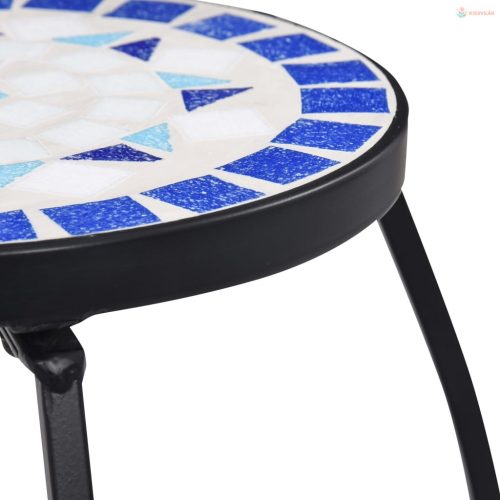 3 db kék és fehér kerámia mozaik asztal