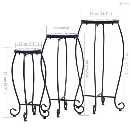 3 db kék és fehér kerámia mozaik asztal