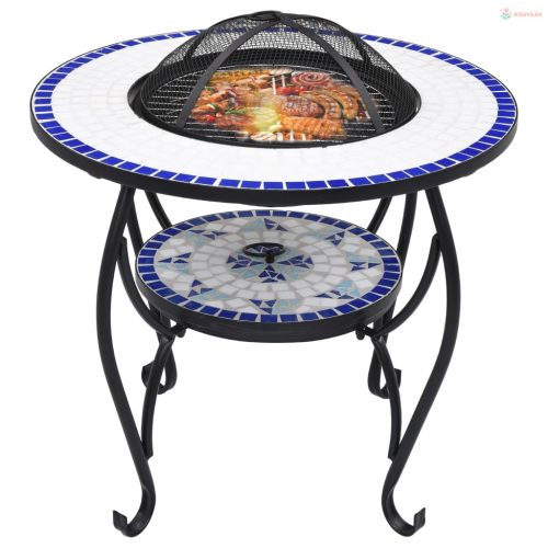 Kék és fehér kerámia mozaik tűztál asztallal 68 cm