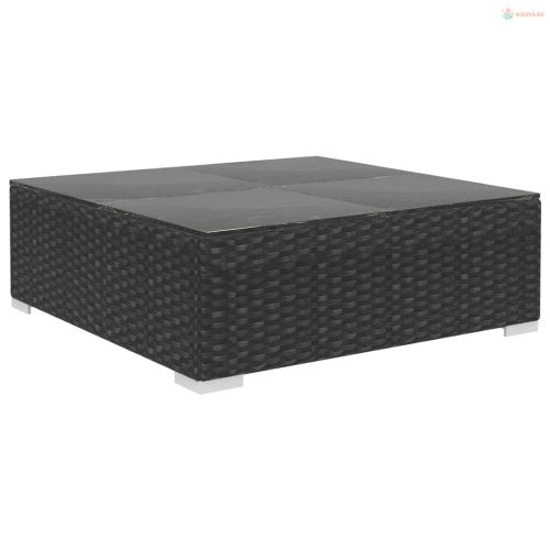 10-részes fekete polyrattan kerti bútorszett párnákkal