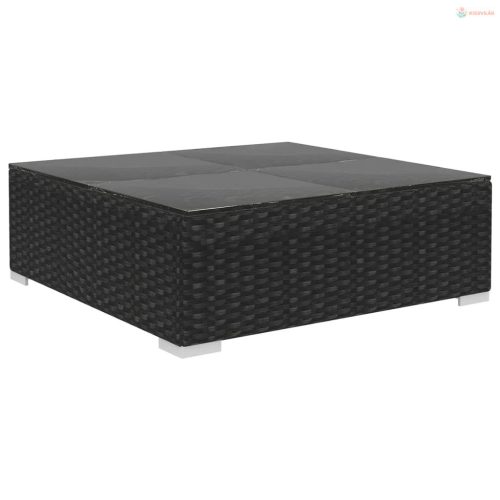 8-részes fekete polyrattan kerti bútorszett párnákkal