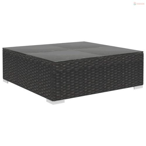 9-részes fekete polyrattan kerti bútorszett párnákkal