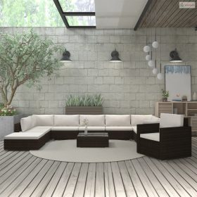 11 részes barna polyrattan kerti bútorszett párnákkal