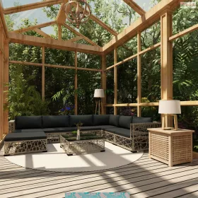 8-részes szürke polyrattan kerti bútorszett párnákkal
